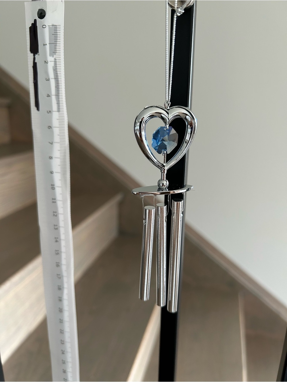 Chrome Plated Heart Wind Chime with Blue Crystal by Mascot Inc